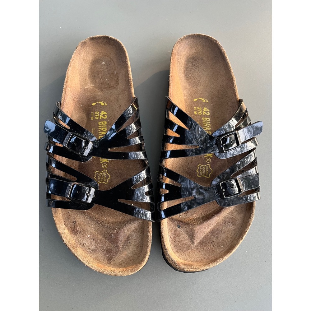 Birkenstock Granada Black Patent Leather Dual Buckle Sandals Womens 42